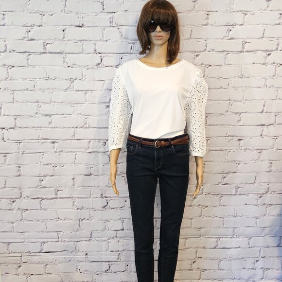 KARL LAGERFELD PARIS, White eyelet sleeve top - Picture 4 of 11